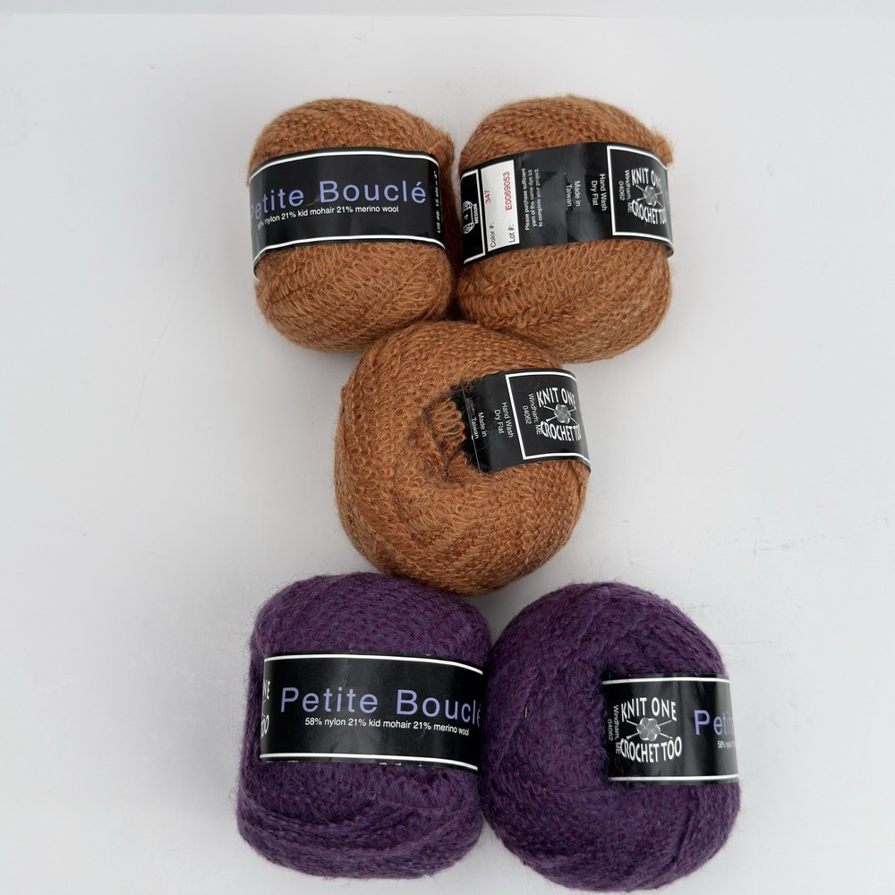 Knit One Crochet Too Petite Boucle Yarn 5 Skeins Mohair Merino Cinnamon Plum